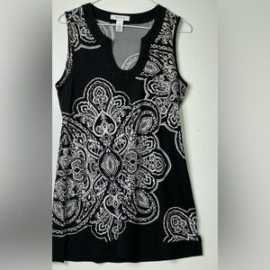 White House Black Market Printed Shift Dress Women’s M Black Floral Tunic Casual